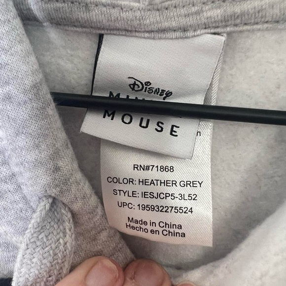 Disney • Heather Gray Minnie Mouse Embroidered Face Hooded Sweatshirt Size XL - Picture 3 of 5